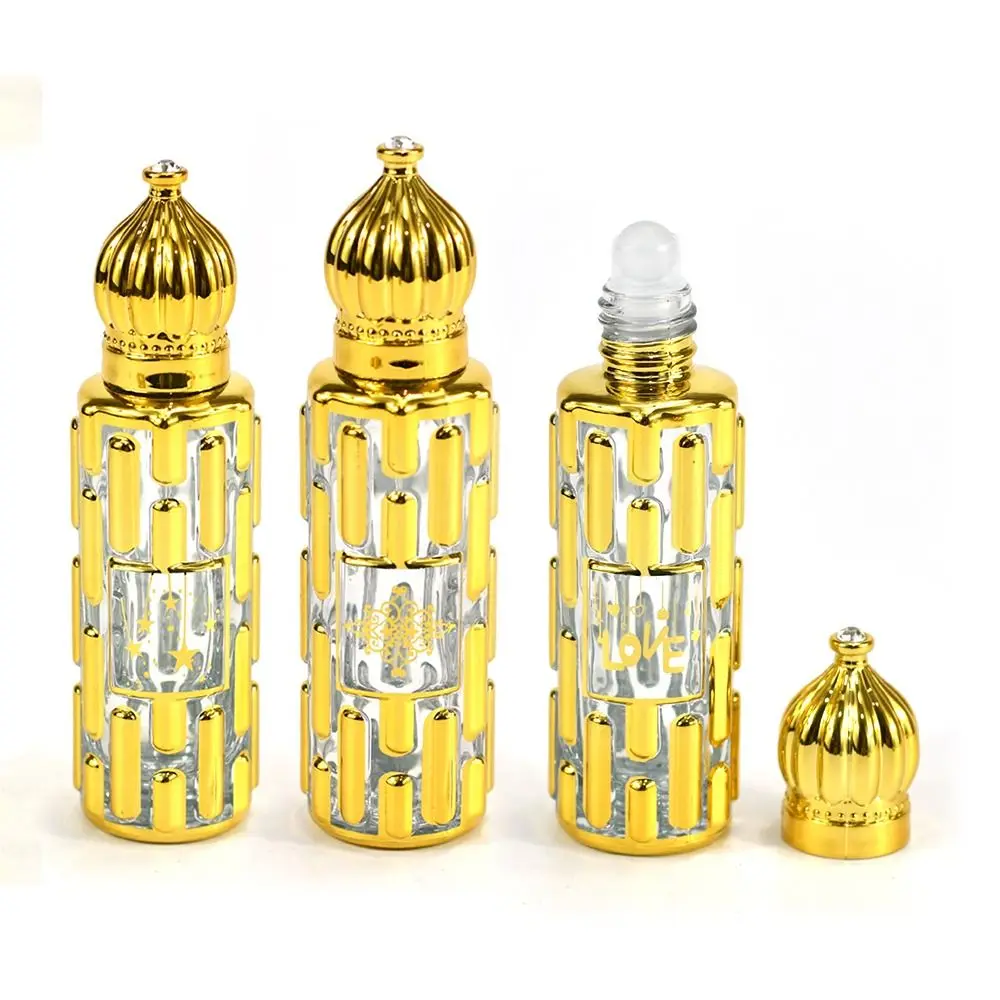 

Luxury Perfume Bottles 15ml Vintage Essential Oil Bottles Refillable Mini Gold Bronzing Roll-on Bottle Wedding Decoration