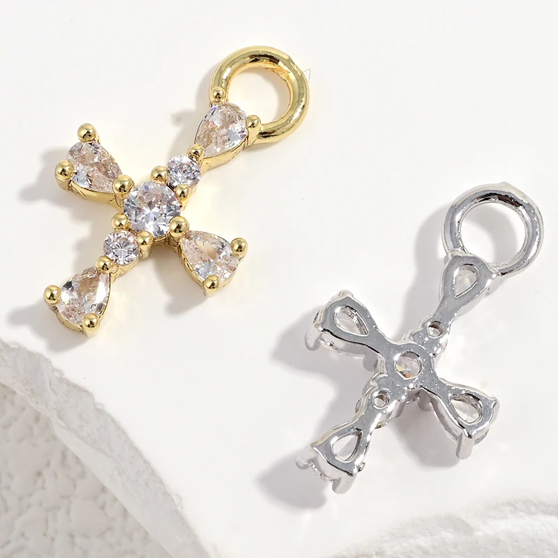 Exquisite Kompakte Kreuzförmige Anhänger, Vergoldet mit Zirkonia, Messing-Schmuckzubehör für DIY Handgemachte Ohrringe: VD2379 – Detail 4