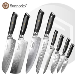 SUNNECKO Damascus Kitchen Knives 1-8pcs/set Japanese VG10 Steel 8'' Chef Bread 7'' Nakiri Santoku Utility Paring Carving Knife