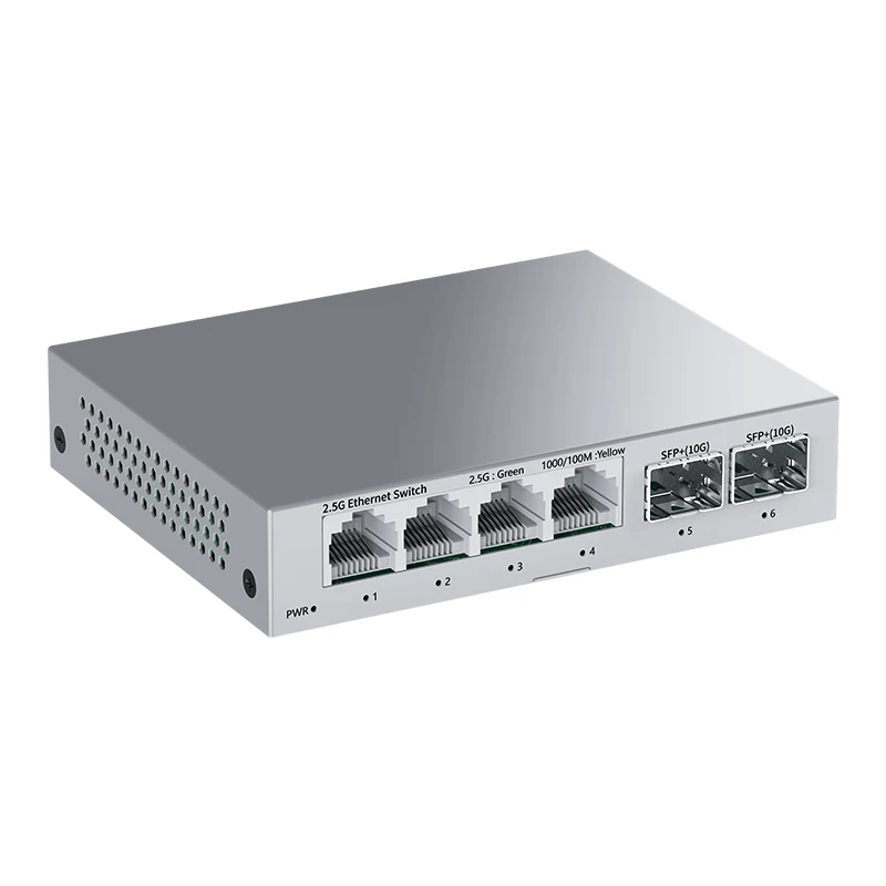 HORACO 2,5 Gb switch 2,5GBASE-T 4-poorts 2,5G RJ45 met 2 poorten 10G SFP+ ventilatorloze onbeheerde plug-and-play netwerkswitch - afbeelding 2