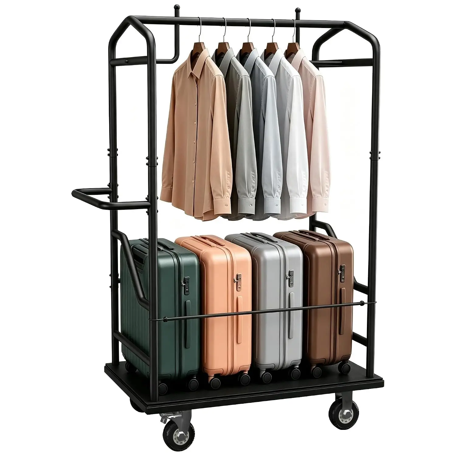 Luggage Cart with Wheels, 1100LBS Heavy-Duty Hand Truck with Sturdy House-Shaped Frame, 360° Silent Casters & Anti-Collision