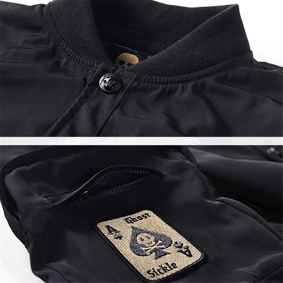 Reaper Embroidered Bomber Jackets Men Cargo Jacket Black Bomber Jacket Coat Streetwear Tactics Techwear Male