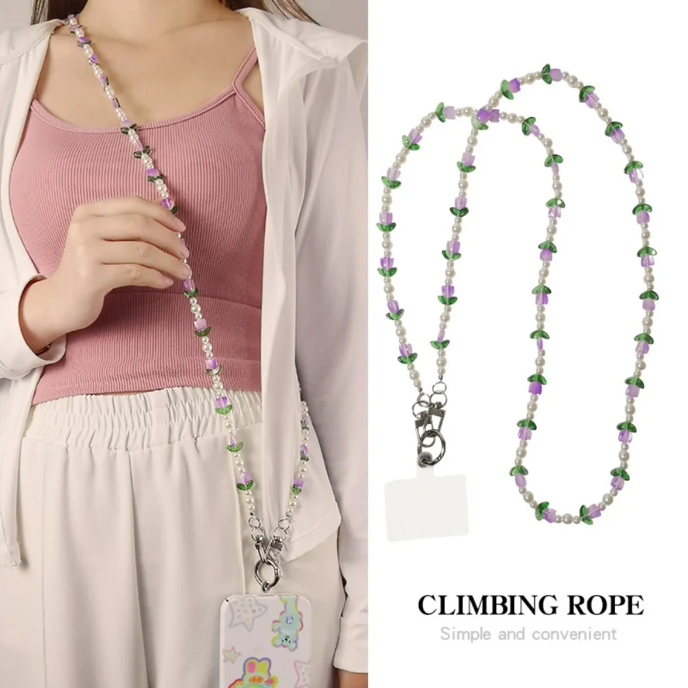 Mobile Phone Hanging Rope Long Crossbody Lanyard Sweet and Cool Jewelry Diagonal Cross Lanyard Round Bead Piece AntiLoss Lanyard