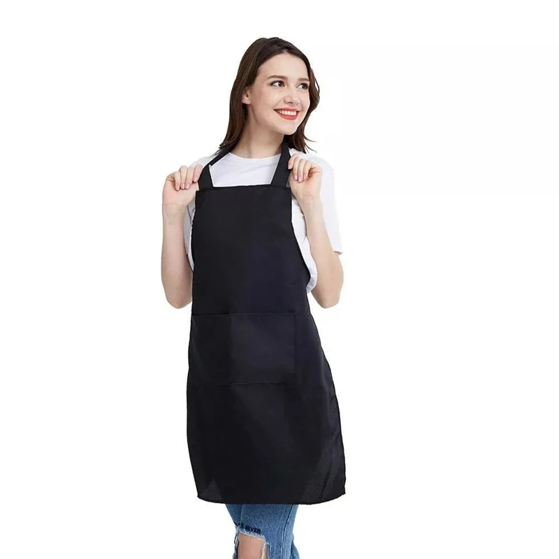 10 Pack Bib Apron - Unisex Black Apron Bulk With 2 Roomy Pockets Machine Washable For Kitchen Crafting Bbq Drawing