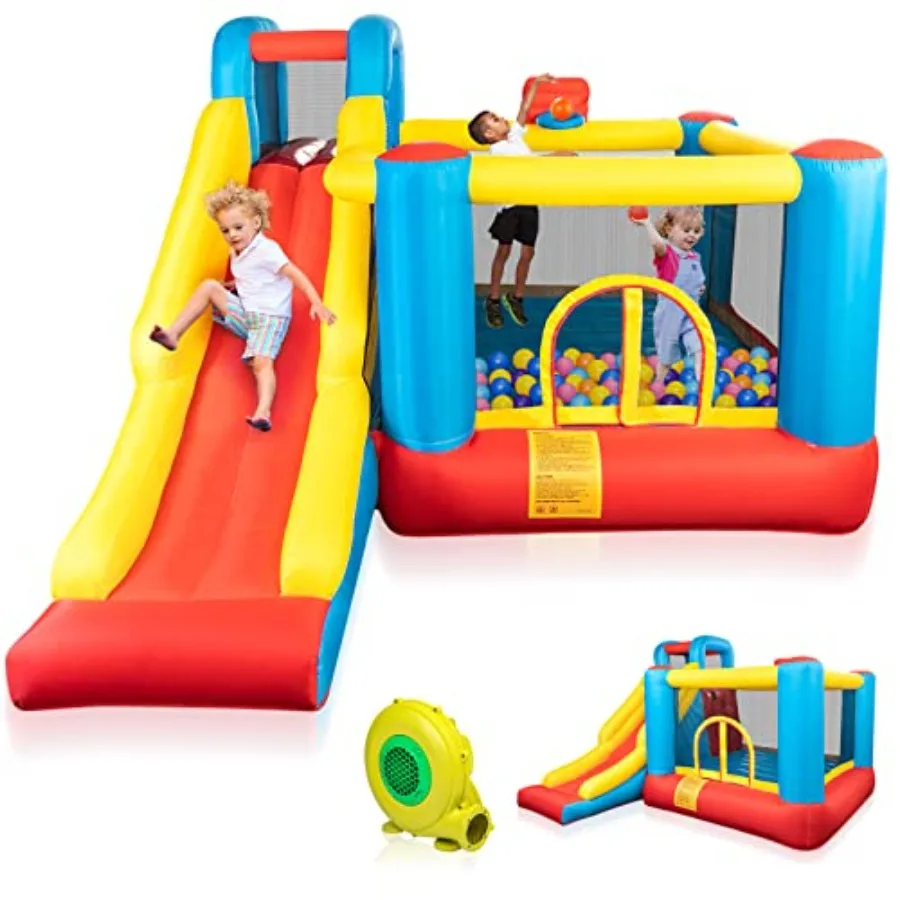 مركز لعب القلعة القابل للنفخ من Bounce House مع منفاخ هواء، حارس منزلق Jump'n، مناسب للأطفال الصغار والرضع الصغار