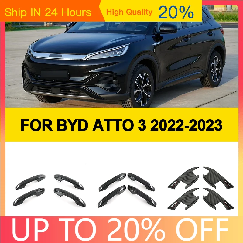 НОВИНКА для Byd Atto 3 Atto3 2022 2023, черная карбоновая внешняя дверная ручка, наклейки, отделка автомобиля, защитная пленка для стайлинга, аксессуары Ga