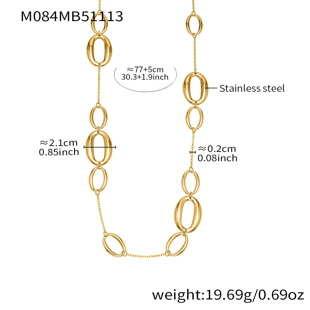 77 cm lange Gliederketten-Halsketten, 18 Karat vergoldet, wasserdicht, nicht anlaufend, Pulloverketten-Halskette aus Edelstahl für Damen – Detail 7