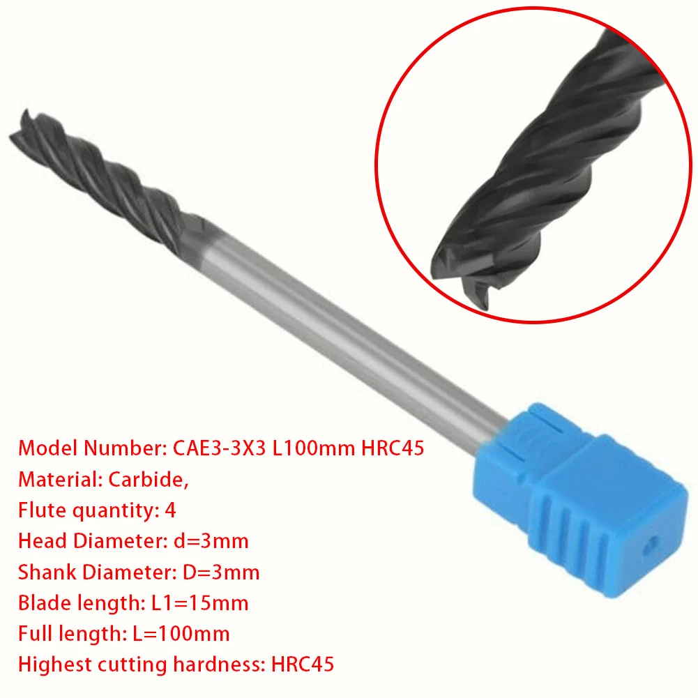 

3MM Carbides End Mill HRC45 Extra Long Shank 100mm Tungstens Carbides End Mill CNC Milling Cutters 4 Flutes Metalworking Tools