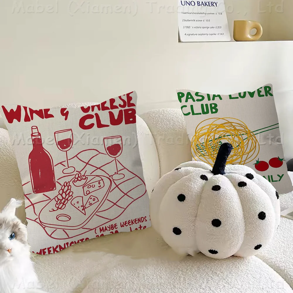 Wine And Cheese Club Pillow Gifts Home Office Furnishings Bedroom Sofa Car Cushion Cover Case 45x45cm