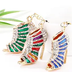 High Heels Keychain with Buckle Decorative Alloy Keyring Colorful Rhinestone Crystal Women Shoe Dangle Metal Keyring Bag Charm