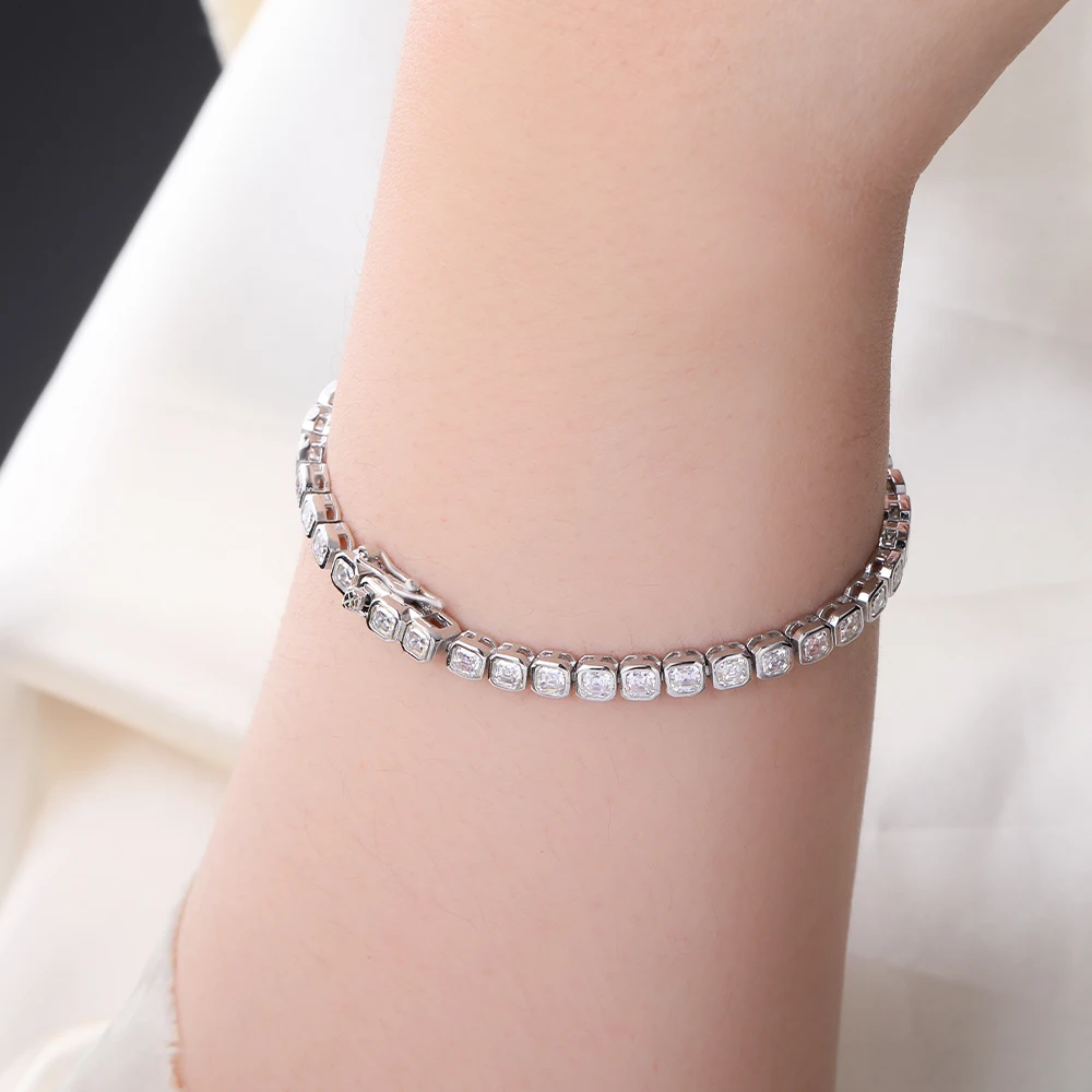 NKHOG 3*3mm Full Moissanite Tennis Bracelets For Women Men 925 Sterling Silver Asscher Cut Square Lab Diamond Jewelry Pass Test
