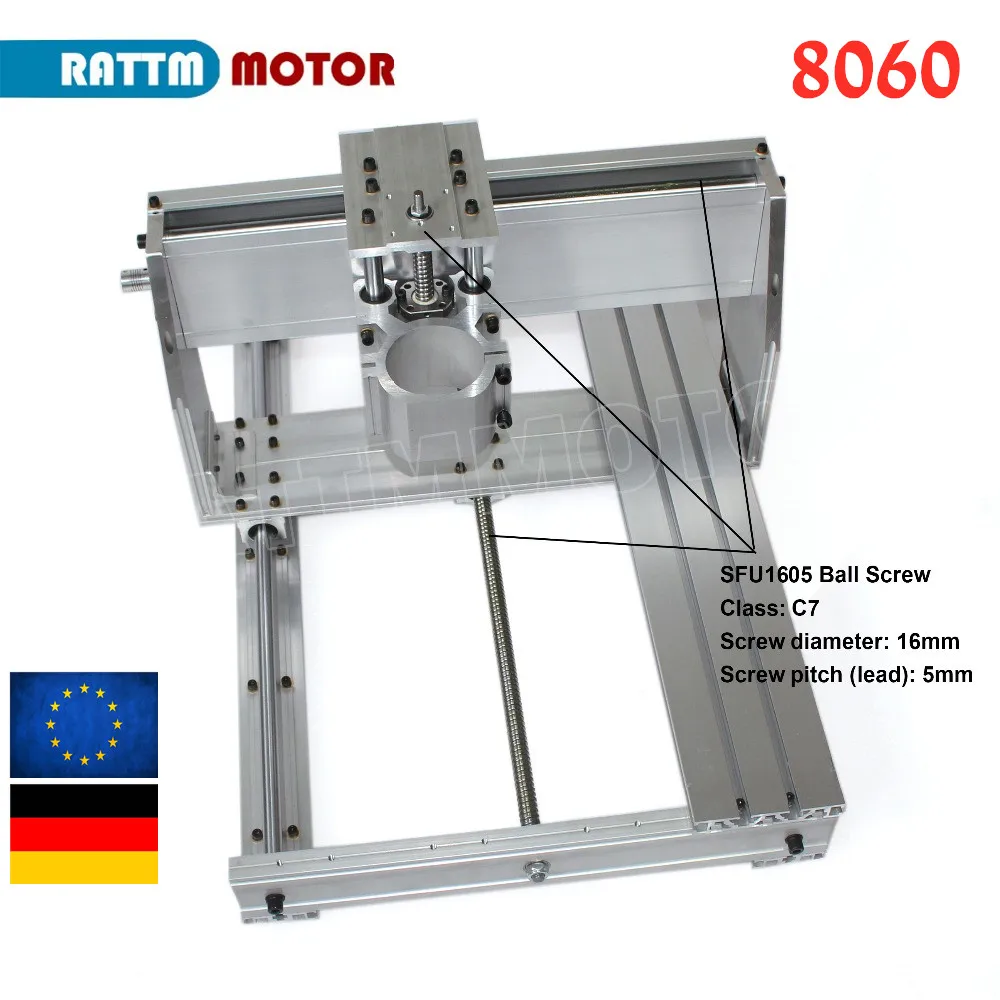 【EU】RATTM MOTOR New 8060 CNC Wood Router Engraver Milling Machine frame Kit Ball Screw 80mm Aluminum Clamp DIY CNC Engraving