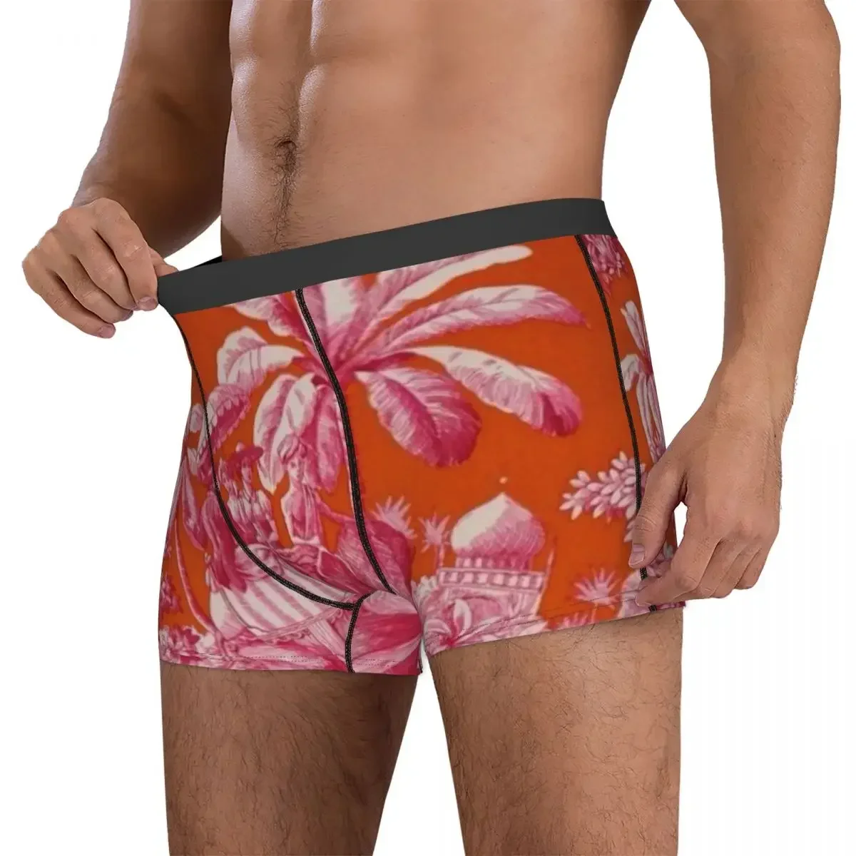 Boxer Underpants Shorts Toile De Jouy - Pink And Orange Panties Men Ventilate Underwear for Homme Man Boyfriend Gift