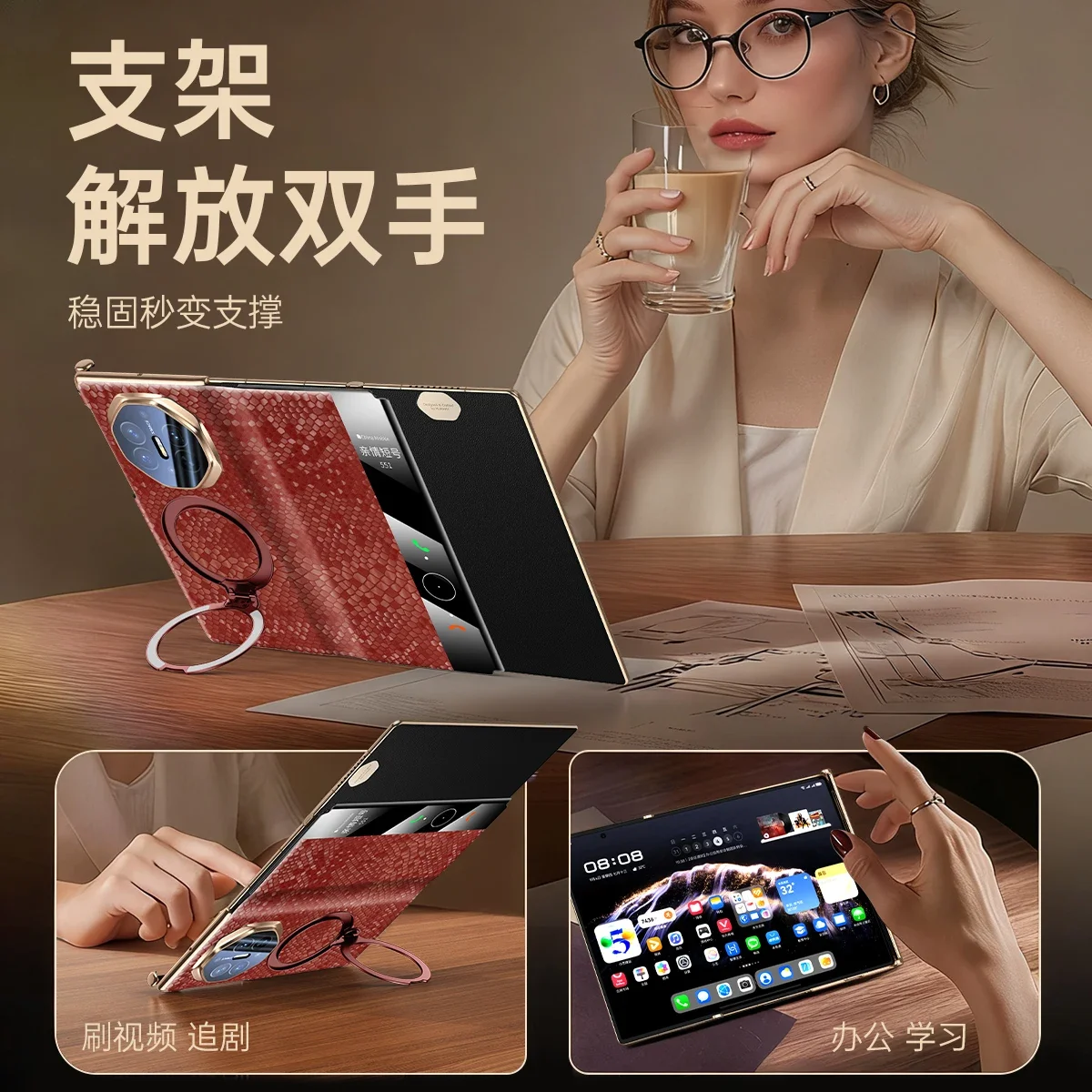 Funda magnética de piel de vaca de primera calidad para Huawei Mate XT Mate XTS, soporte giratorio de 360 grados, cubierta resistente Magsafe de doble bisagra de cuero de lujo