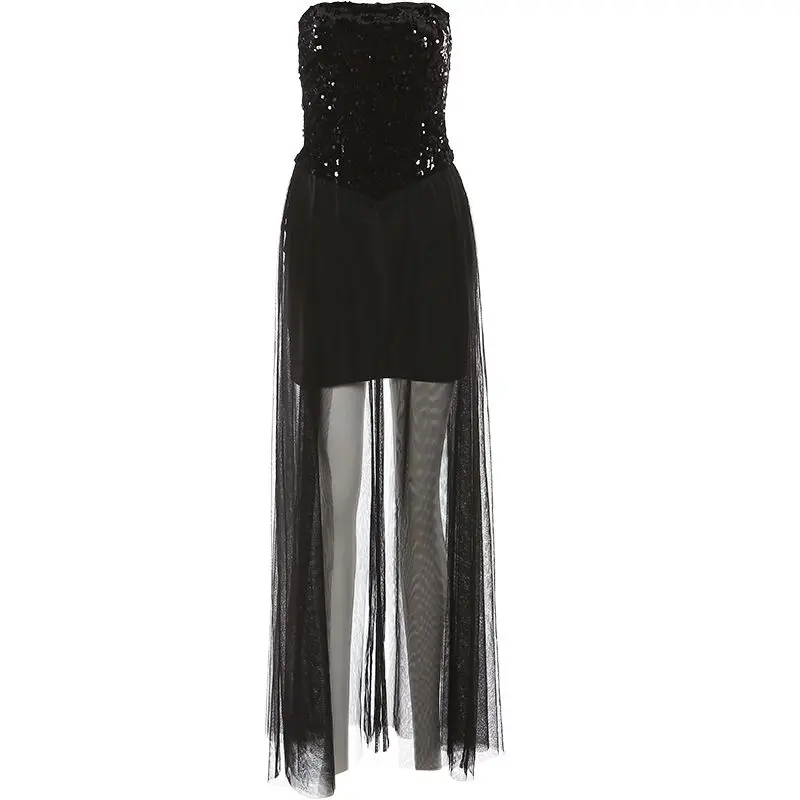 

Women's Slim Mesh Stitching Temperament Hip-wrapped Dress Light Luxury Extravagance High-end Sense Sequin Decorative Tube Dress