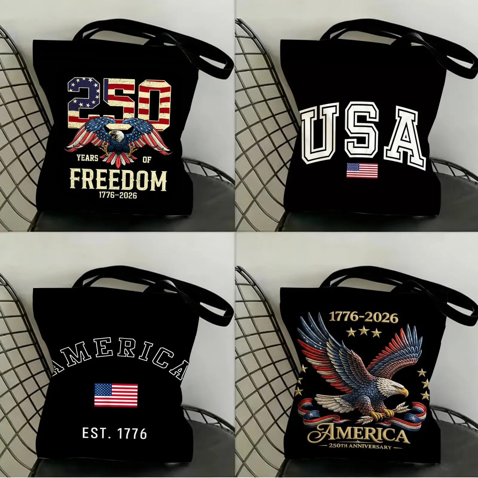 

Anniversary of the USA 250th Storage Bags Canvas Double-Sided Print Shopping Bag Large Capacity Aesthetic Reusable Tote Bag