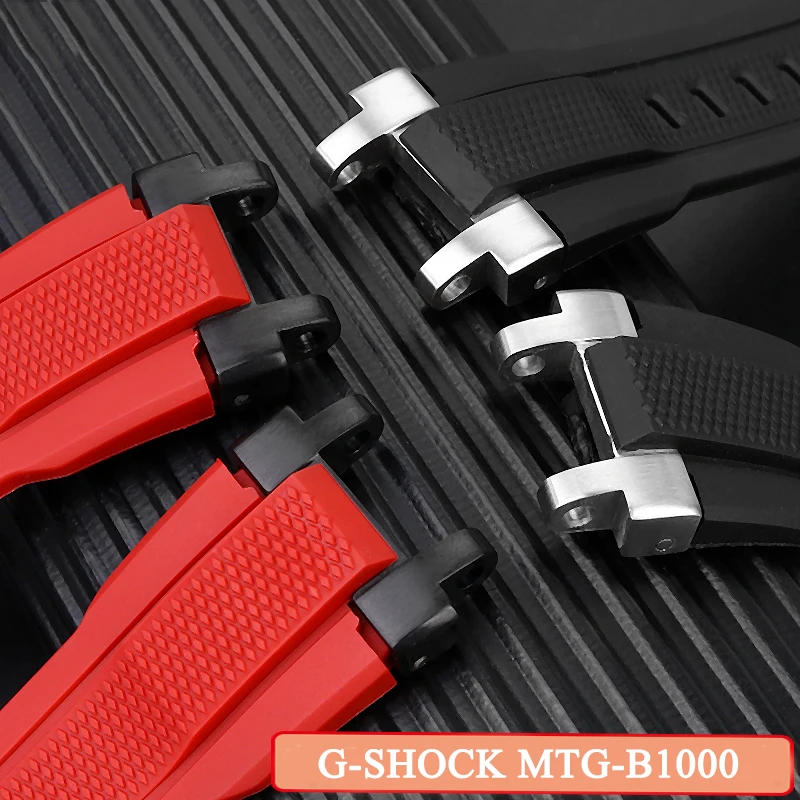 Fashion Durable Rubber WatchBands For Casio G-SHOCK MTG-B1000 G1000 MTGB1000 Sports Strap Silicone Modified Metal StainlessStrap