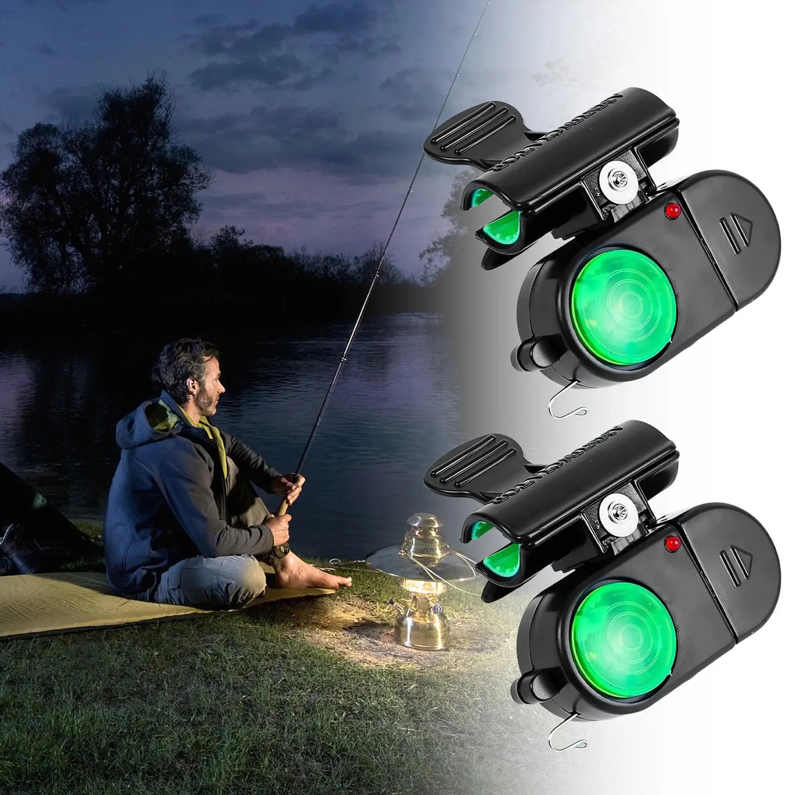 

2 Pieces Sensitive Fishing Pole Light Fishing Bite Alarm with LED Light Fish Tackle Equipment for Freshwater Outdoor Sports