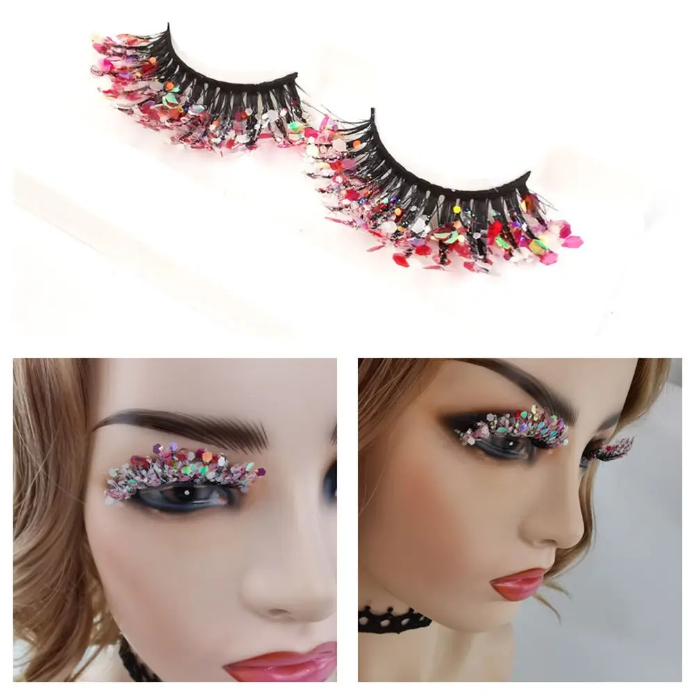Shiny False Eyelashes Stage Makeup Party Dramatic Fake Eyelashes Glitter Colored Eyelashes Luminous Eyelashes Lashes Extension