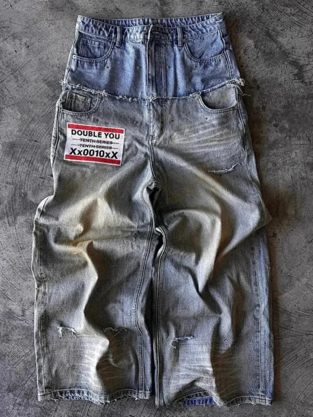 

Millennium Sle Men's Jeans Printed Waed Gothic Harajuku High Street Wide Leg Pants Hip Hop Casual Straight Cut Jeans