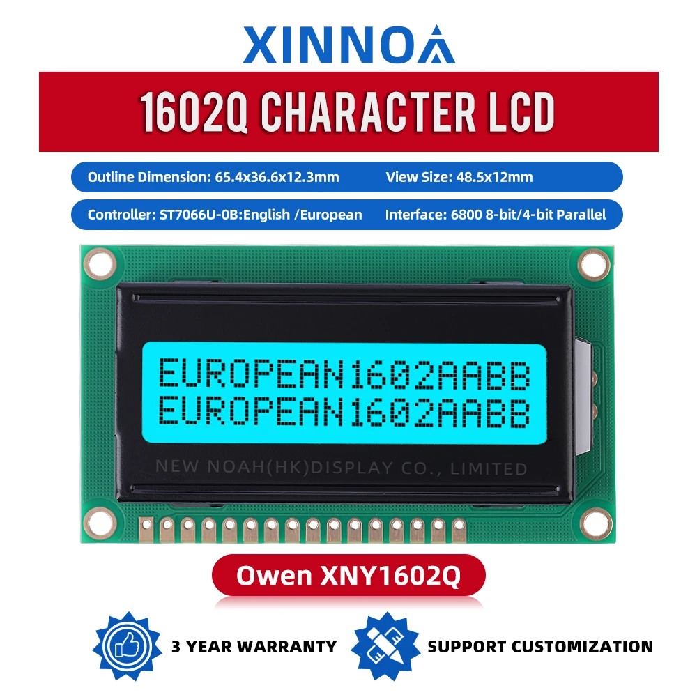 Ice Blue Film Black Letters 1602Q 5.0V 3.3V 02*16 IIC I2C Adapter Alphabet European Font Screen ST7066U Character LCD Module