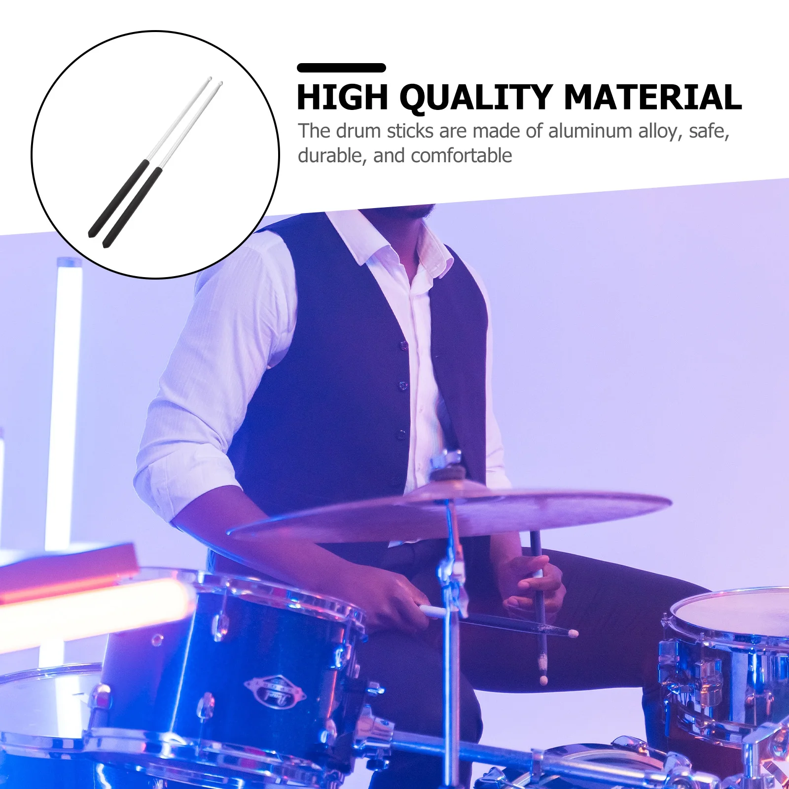 

2 Pcs Aluminum Alloy Drum Sticks Durable Portable Percussion Instrument Simple Drumsticks Music Practice Child Friendly