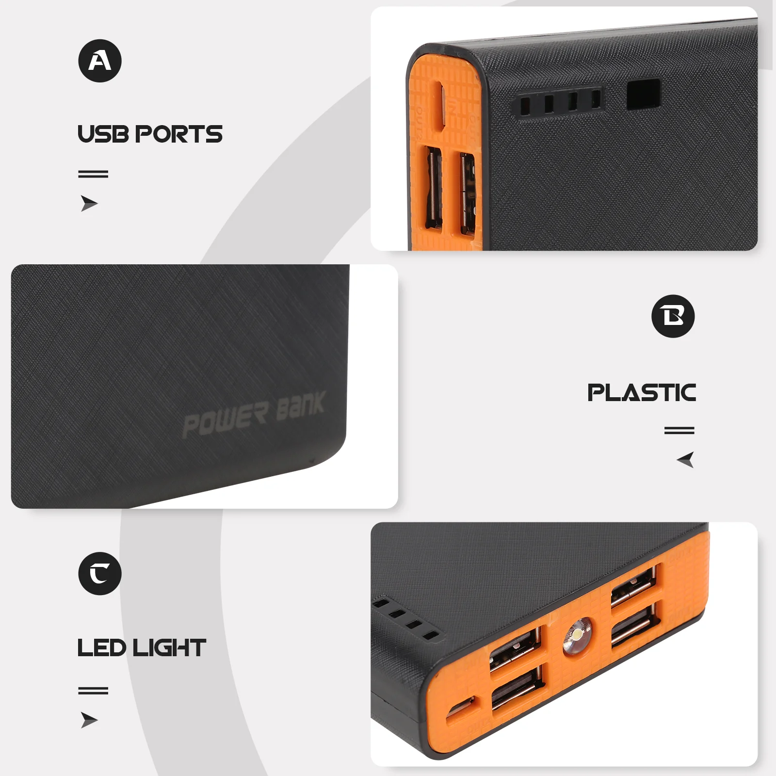 Portable Plastic Pack 6x18650 Power Bank Case Four USB Ports External Backup Shell Box and Power Bank Module Boa