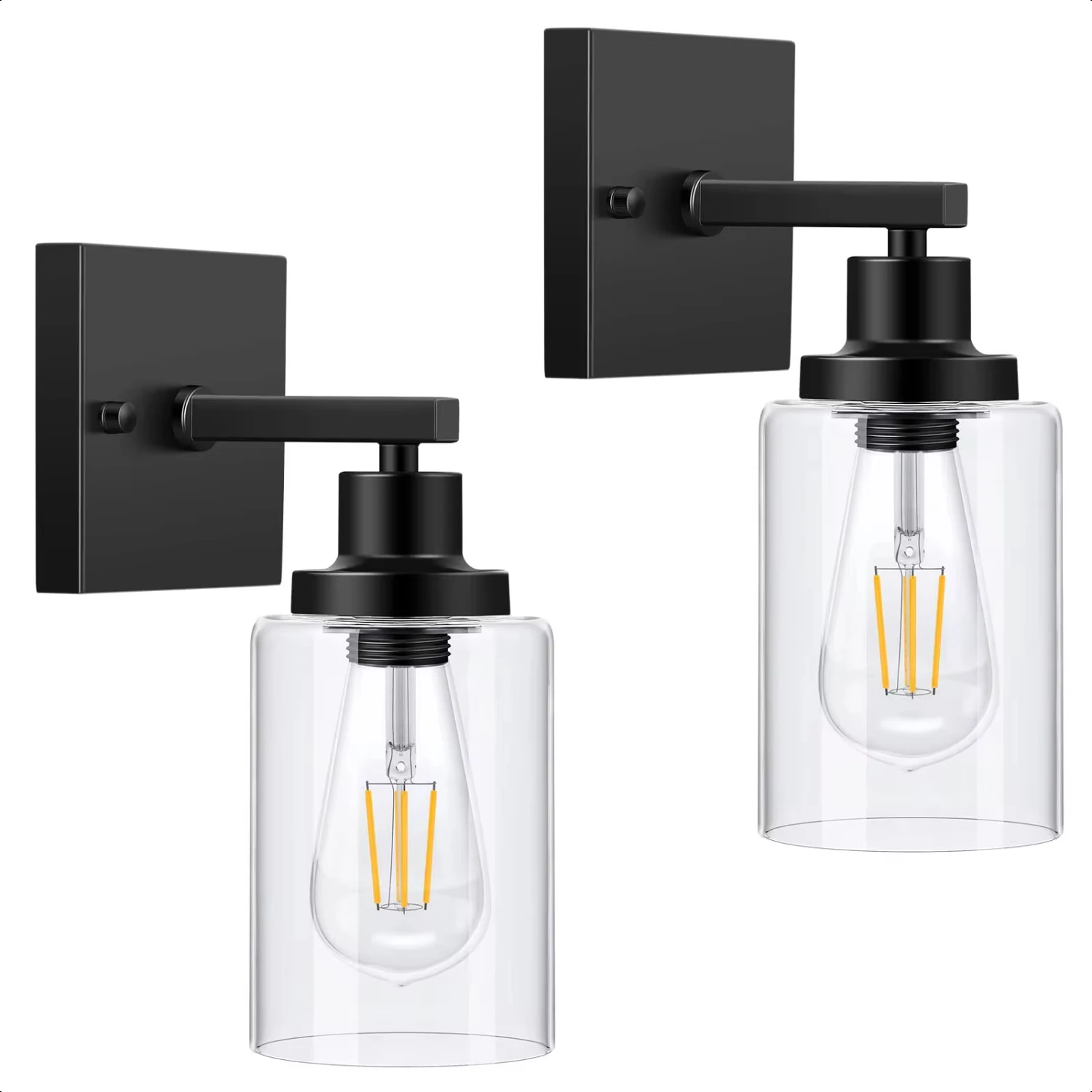 

Bathroom Vanity Light Wall Sconces Set of Two Light Fixtures, Metal Wall Lighting with Clear Glass Shade Living Room Mirror