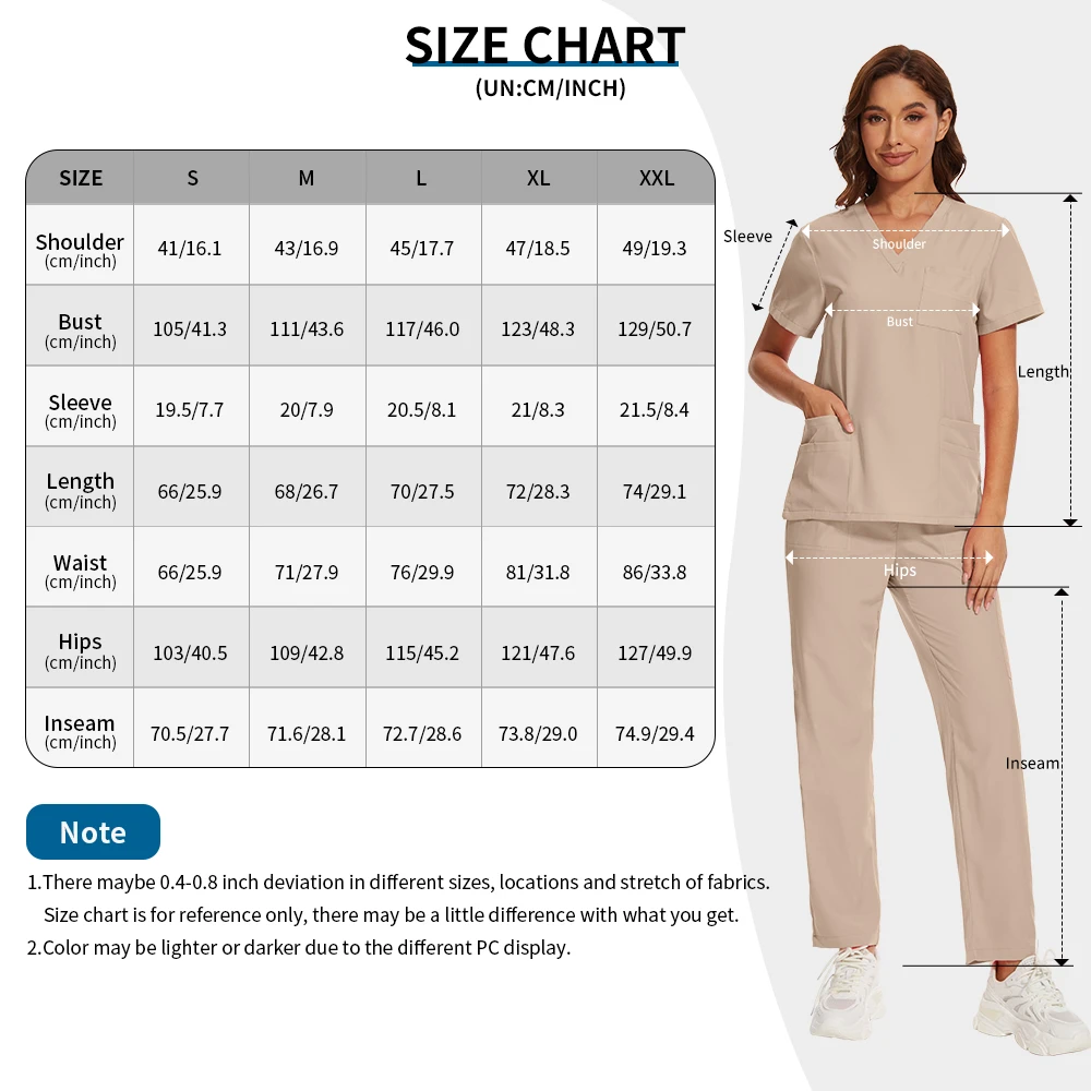 Roupas para sala de operação de enfermagem, uniforme médico para mulheres, enfermeira, conjunto de bolso, top + calças, 2 peças, roupa de trabalho para salão de beleza
