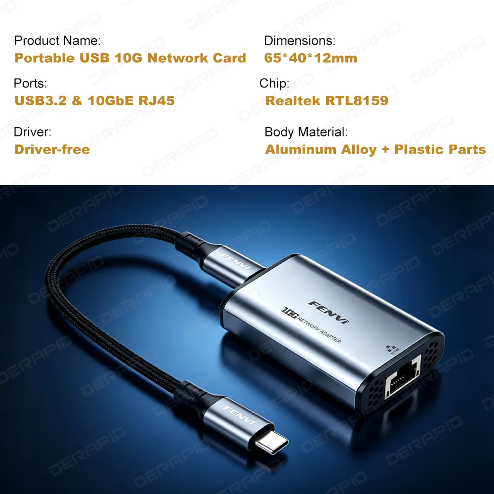 Immagine 4: Adattatore Ethernet USB 10GbE con chip RTL8159, USB3.2 Gen2x2 Type C a RJ45, scheda di rete esterna 10G senza driver per gaming e streaming