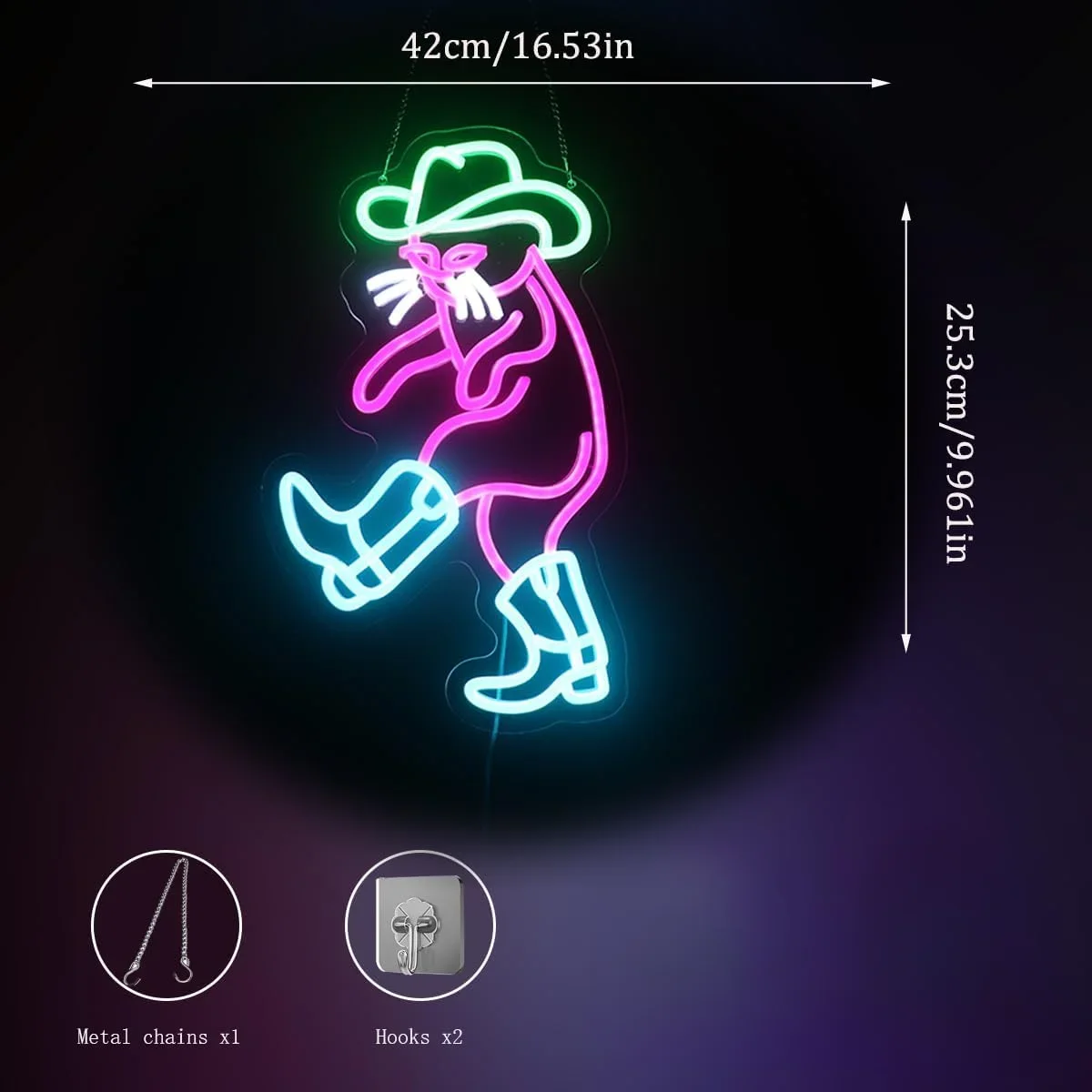 Cowboy Cat Neon Light Sign Dimmable LED Neon Sign For Wall Decor Room Party Shop Club Bar Game Room Pet Shop Decor Birthday Gift