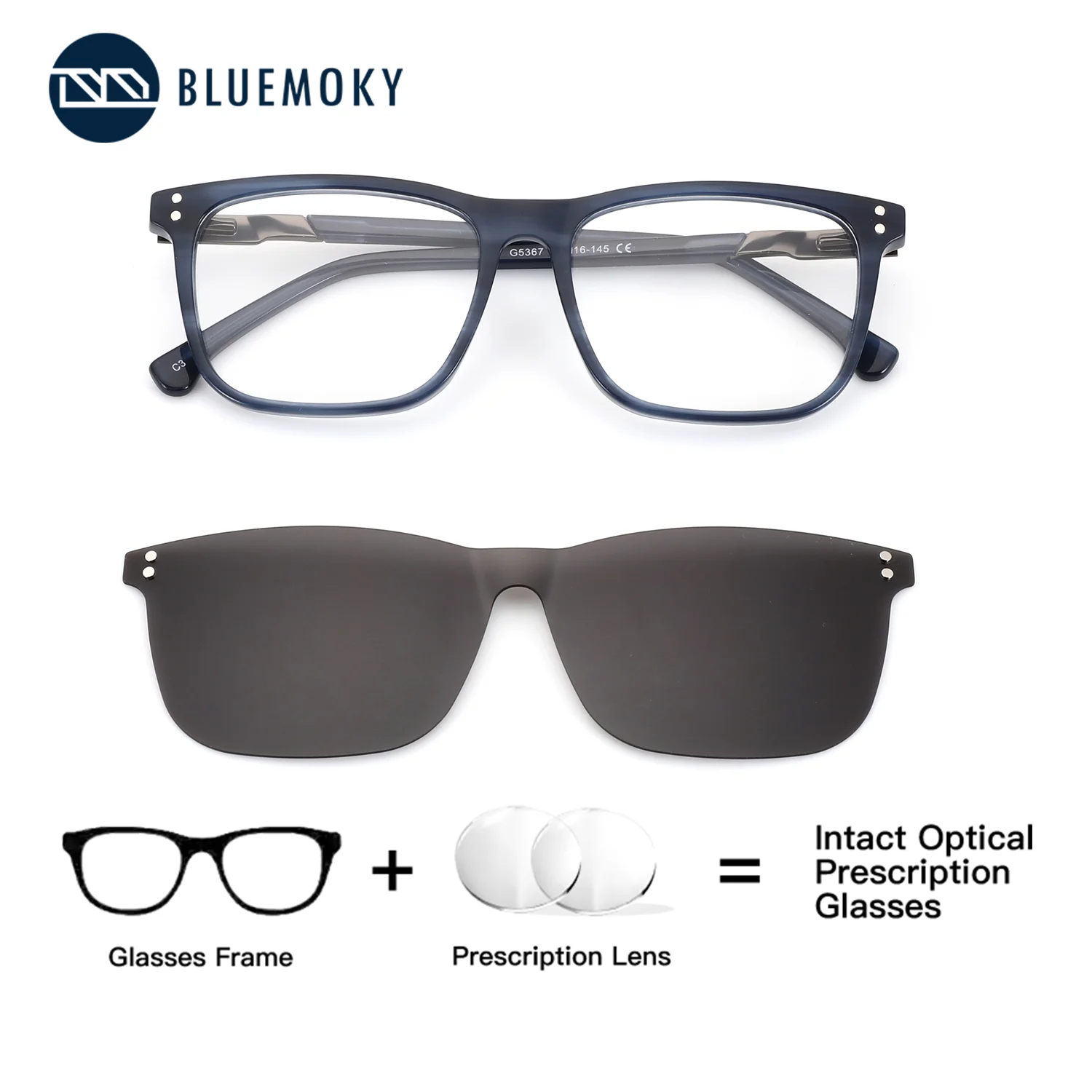 BLUEMOKY (مقاس L) نظارات طبية مربعة للرجال من الأسيتات، إطار مستقطب للنظارات الشمسية، عدسات تصحيح قصر النظر التقدمية #1