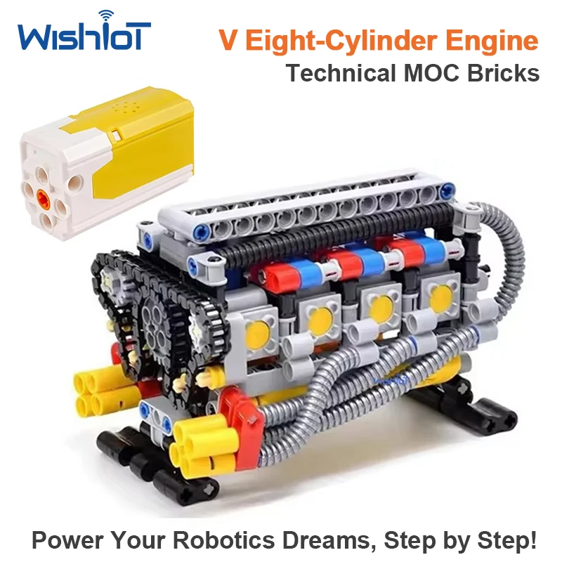 MOC Technology Building Blocks Super Horizontally Opposed V-8 Cylinder Engine Compatible Motor Electric Assembled Bricks Toys