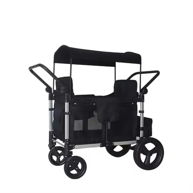 4 Four Seaters Quad Wagon Trolleys Foldable Kids Stroller Wagon Cart Portable Folding Baby Stroller