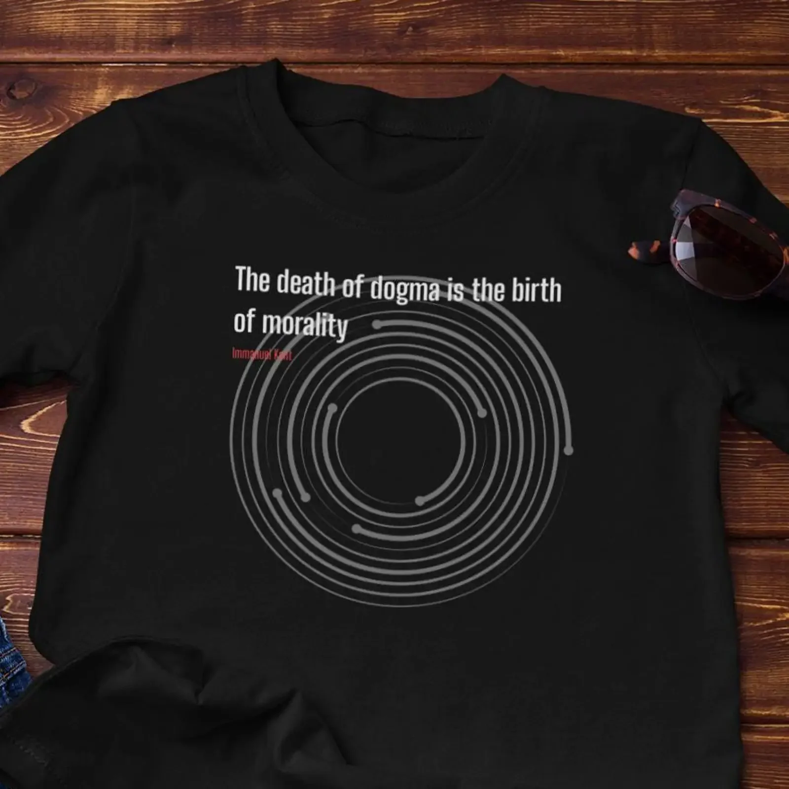 T-shirt en coton vintage lavé avec motif Kant et son dogme et sa moralité, idéal pour le quotidien, style streetwear extensible