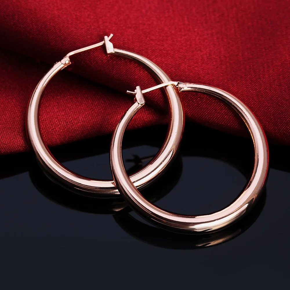 925 Sterling Silver charms 3.5cm circle hoop earrings high quality 18K gold plated Fashion party Jewelry Wedding Christmas Gifts