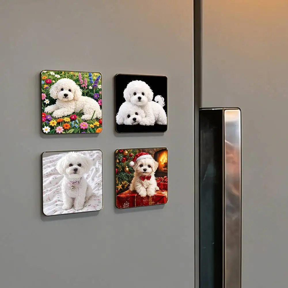 White Puppy And Wildflower Refrigerator Magnet Personalized Creative Magnetic Stickers With Magnets