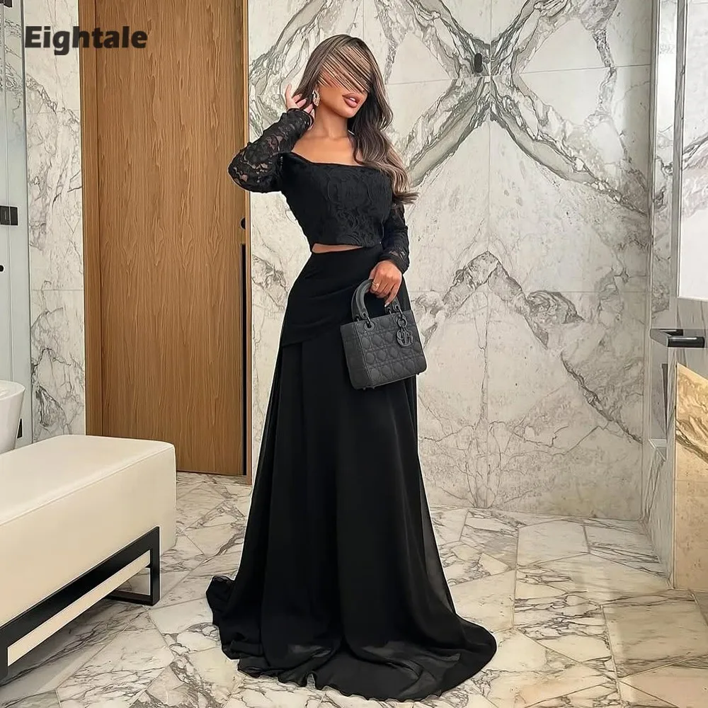 

Eightale арабское вечернее платье без бретелек индивидуальное шифоновое платье из двух частей черное кружево с длинными рукавами платье для выпускного вечера свадебная вечеринка