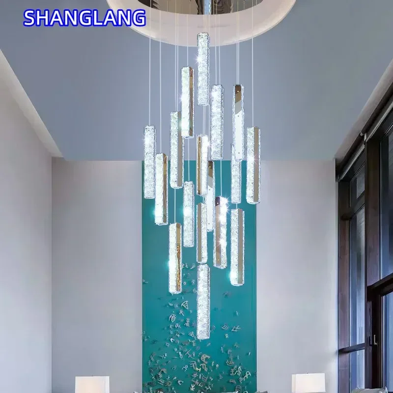 K9 Crystal Led Pendant Lights for Room Gold Chrome Steel Hanging Lamp Hotel Hall Villa Stair Ajustable Cable Suspend Chandelier