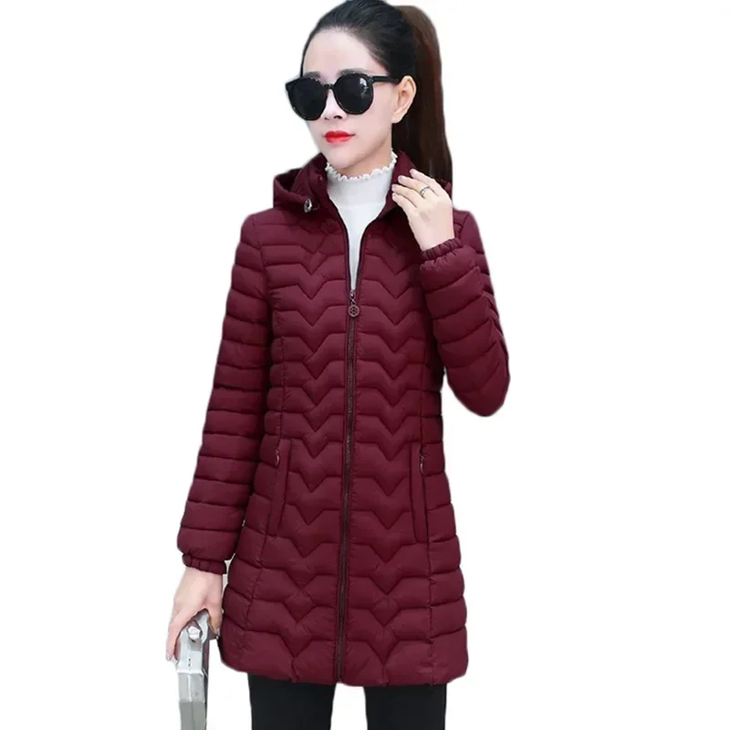 2023 Women Parka Winter Jacket Middle Old Hooded Mid Long Coat Warm Ladies Outwear High Quality Cotton Padded Casual Female Tops