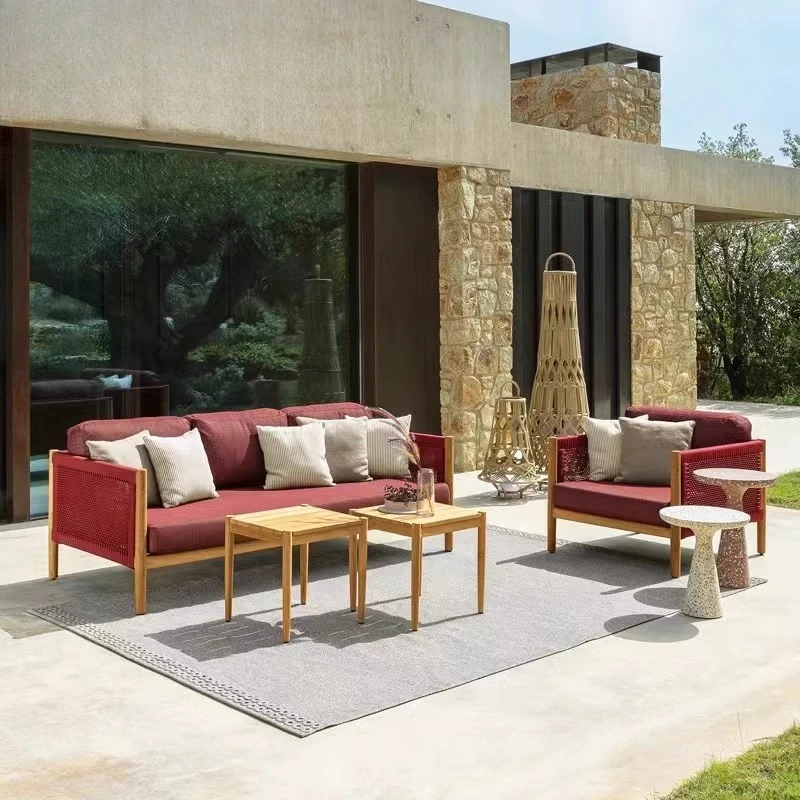 Tengchao outdoor courtyard teak sofa rattan hotel villa antiseptic wood rattan chair garden leisure waterproof sun furniture