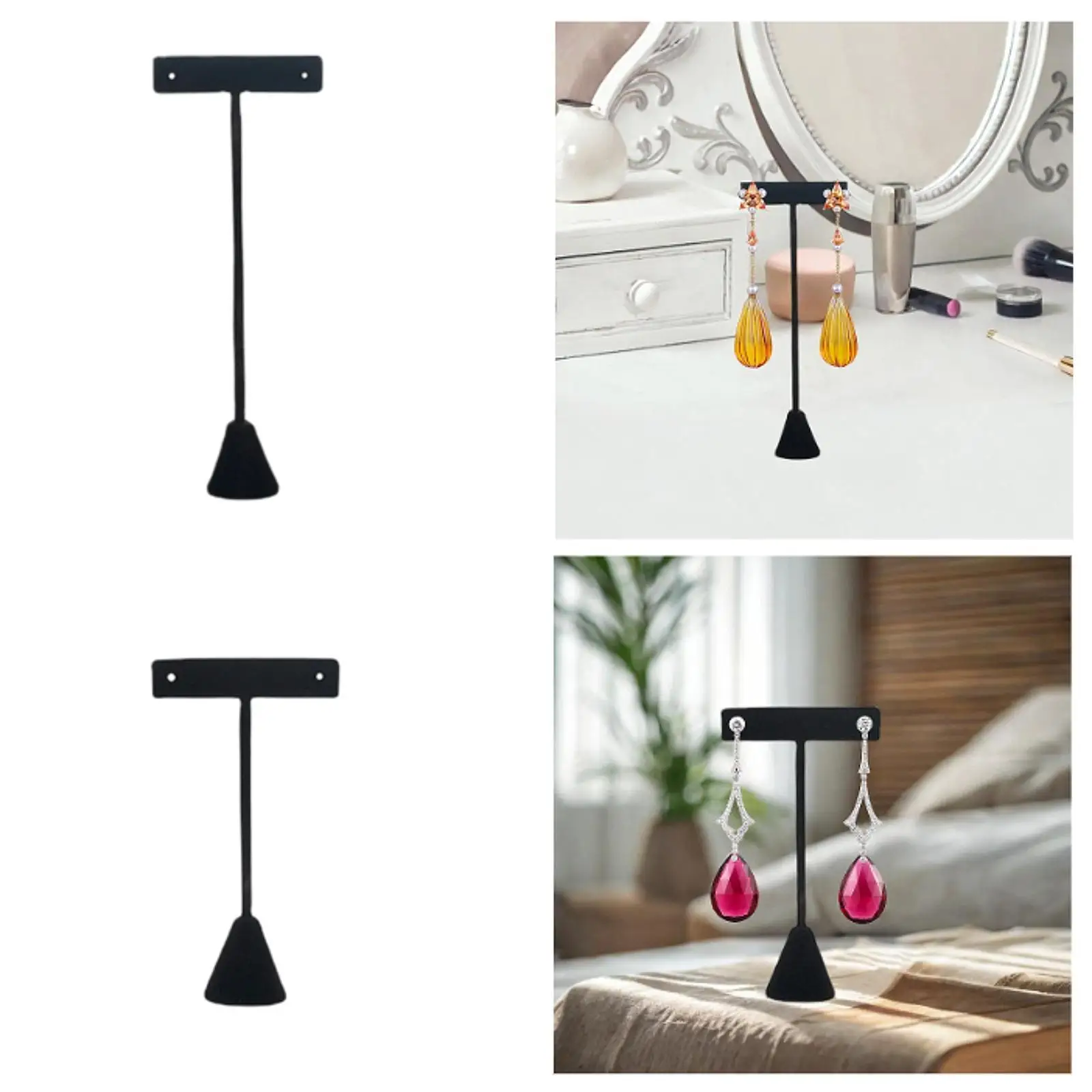

Velvet Earring T Bar Stand Jewelry Tower for Desktop Retail Photography