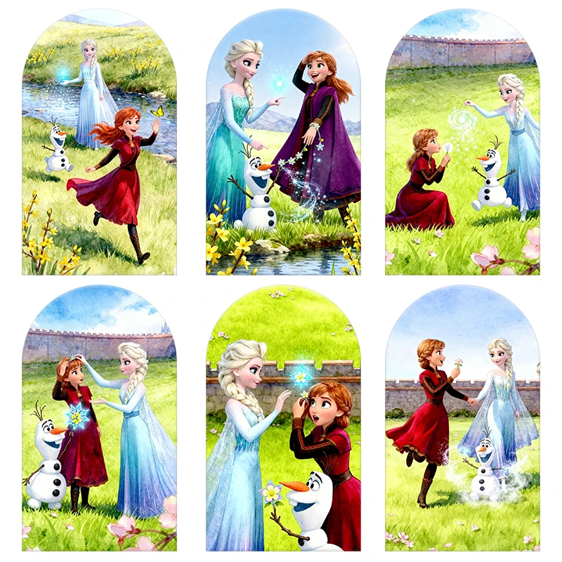 

Frozen Elsa Anna Olaf Arch Backdrop Cover Spring Magic Interaction Style Birthday & Baby Shower Party Photo Booth Decor Props