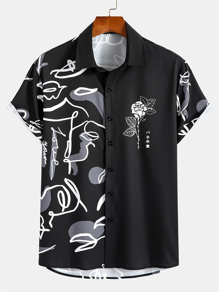 Camisa estampada de manga corta abstracta en 3D, camisa Casual de verano, camisa de manga corta para hombres de moda callejera al aire libre