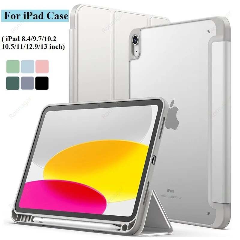 For iPad 10th Generation Case iPad Air5 Air4 10.9 Air11 2024 Pro 11 M4 M2 7 8 9th Case Clear Transparent Back With Pencil holder