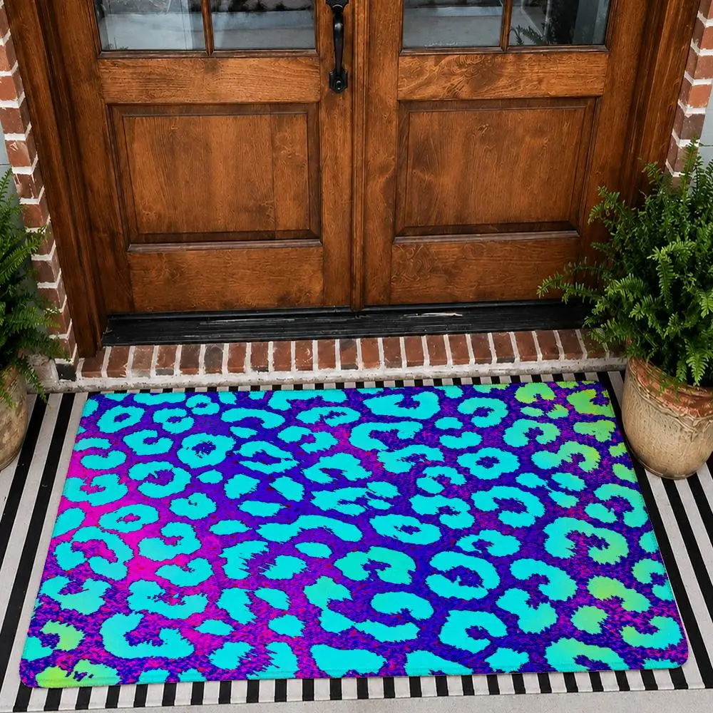 Vibrant Leopard Giraffe Spots Floor Mat Flannel Rug Non Slip Absorbent Soft Washable For Entryway Hallway Bathroom Kitchen Decor