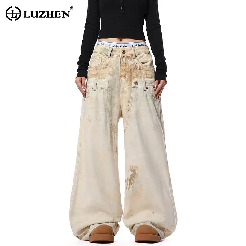 

LUZHEN 2025 Original Personalized Double Layer Waist Tie-dyed Vintage Design Straight Casual Pants Men's Fashion Trousers JY5419