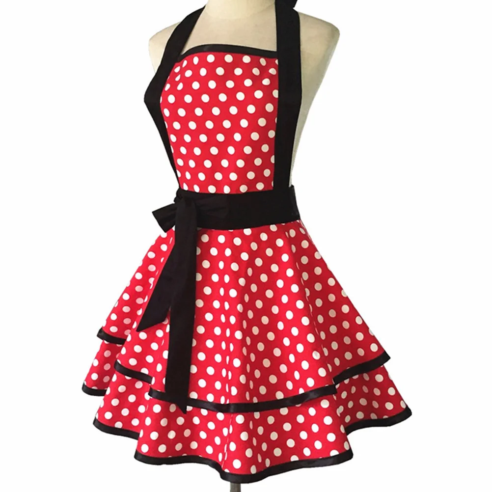 Cotton Double-Layer Dot Pattern Apron Kitchen Cooking Home Hotel Work Apron Fashion Printed Stylish Cooking Bib