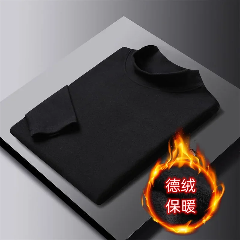 2023 Autumn and Winter New Fashion Trend Solid Color T-shirt Men's Casual Loose Comfortable Warm Large Size Long Sleeve T-shirt