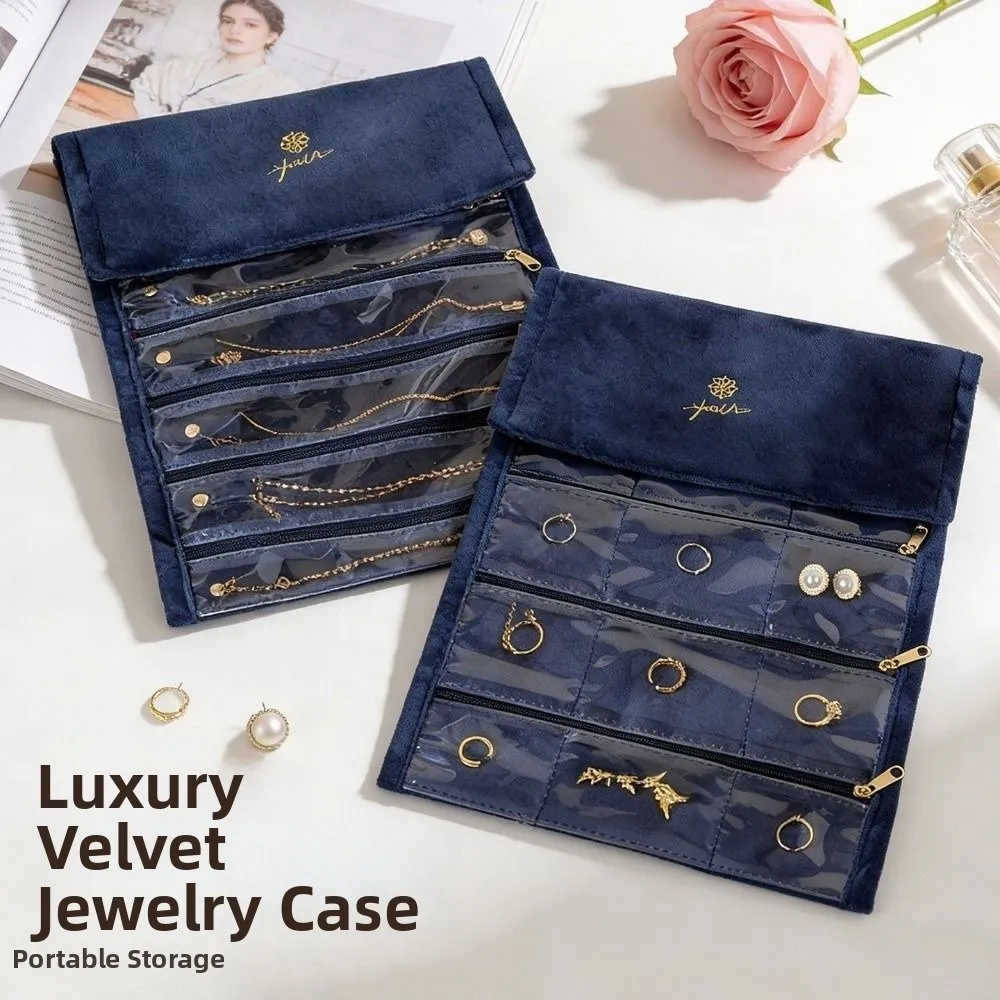 Foldable Velvet Jewel Bag Anti-Scratch 9/18 Compartments Jewelry Display Case Simple Large Capacity Jewelry Storage Roll Bag